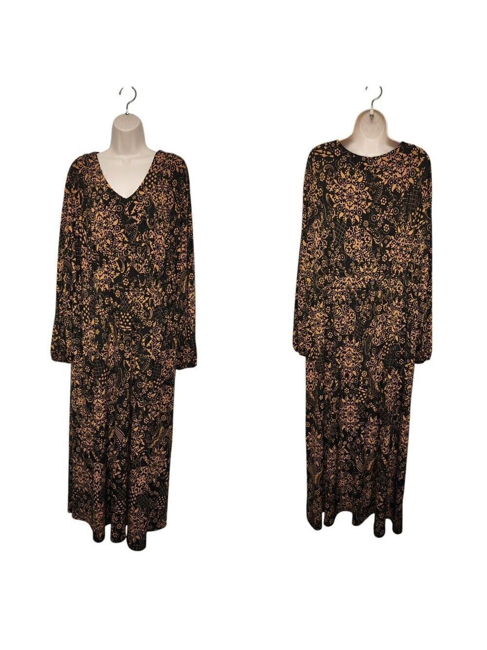 Anthony Women's Brown Black V-Neck Long Sleeve Balloon Sleeve Plus Size 2X Dress